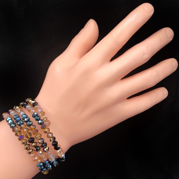 Green Brown Topaz Multicolor Glass Beaded Wrap Around Fancy Layered Bracelet - Picture 2 of 2